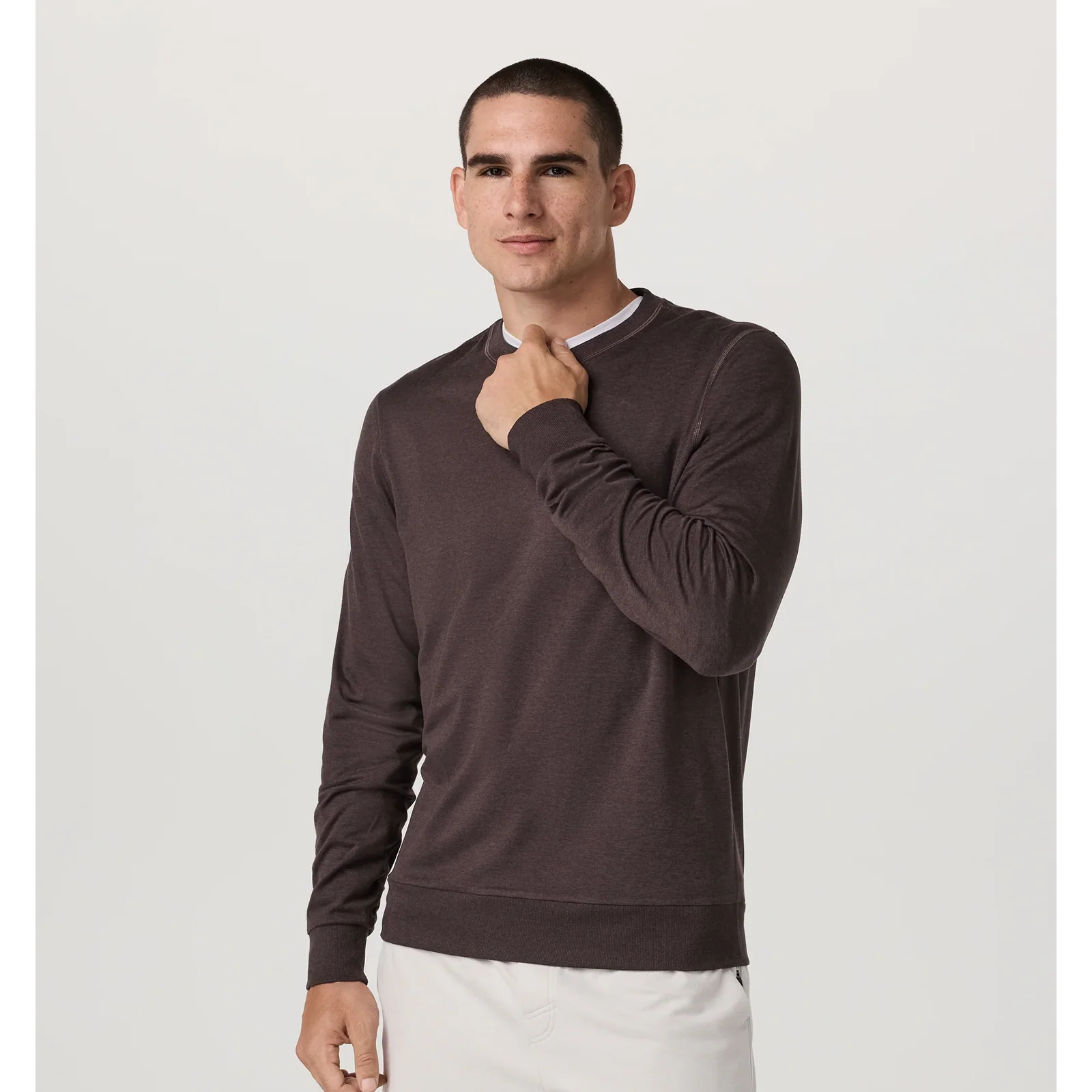Vuori Ponto Performance Long Sleeve Crew (Men) - Sangria Heather - Image 3