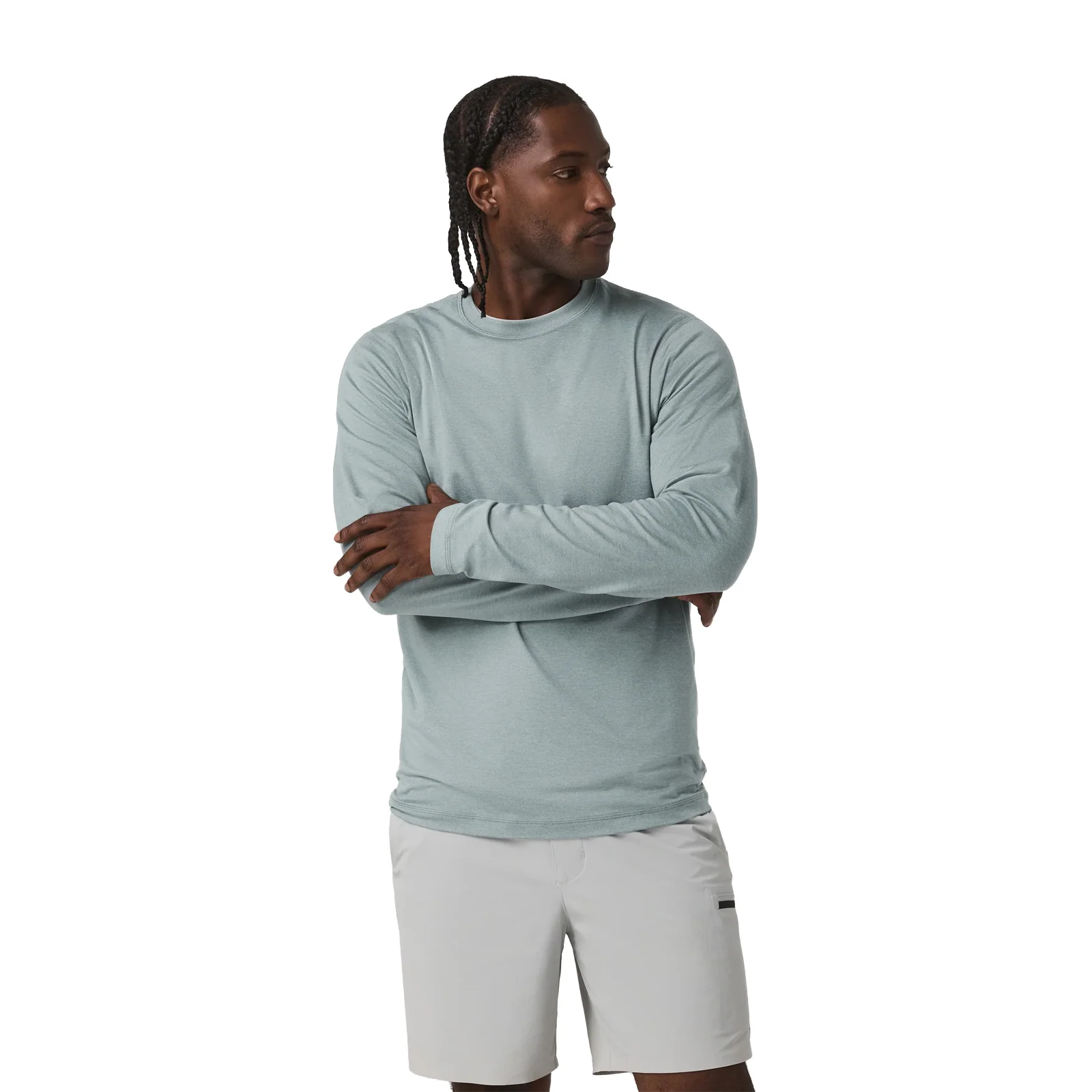 Vuori Ponto Performance Long Sleeve (Men) - Misty Blue Heather - Image 4