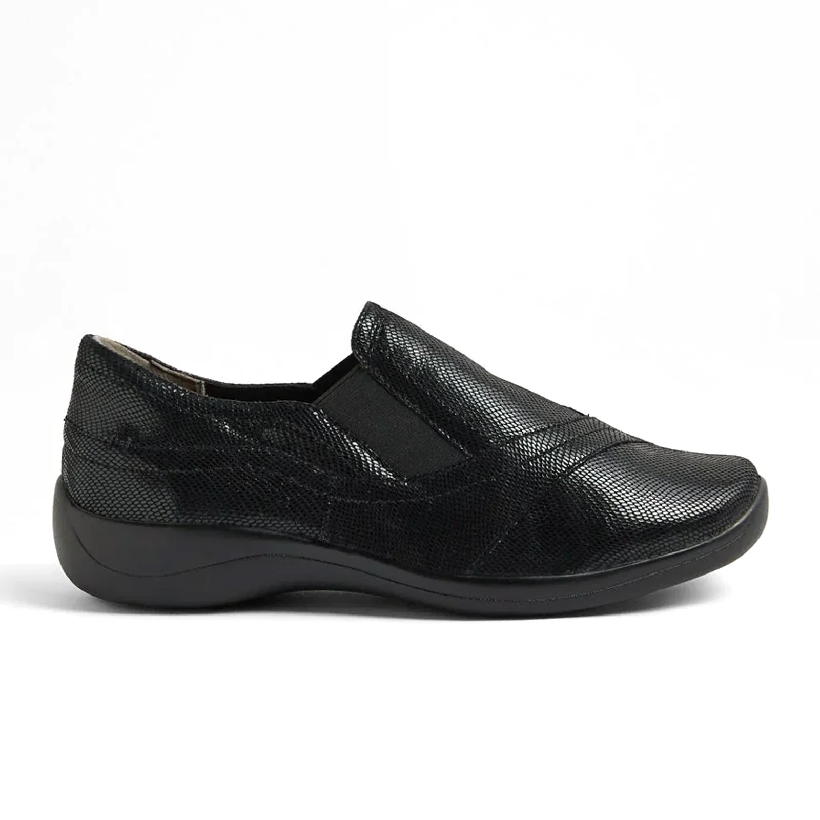 Ziera Java XF Slip On (Women) - Black Lizard Shine Leather